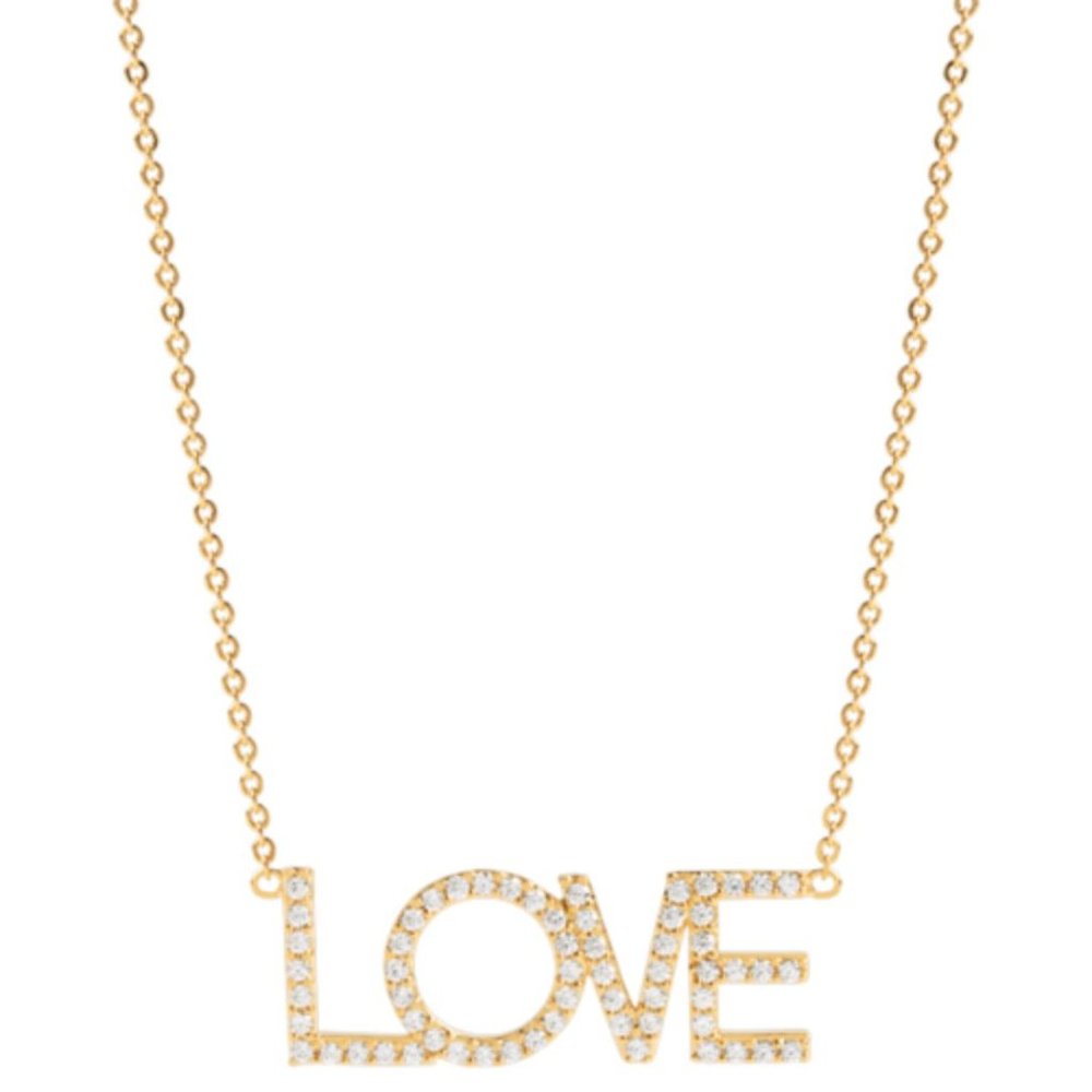 Valentines Day Gold LOVE CZ Crystal Necklace 16-19"